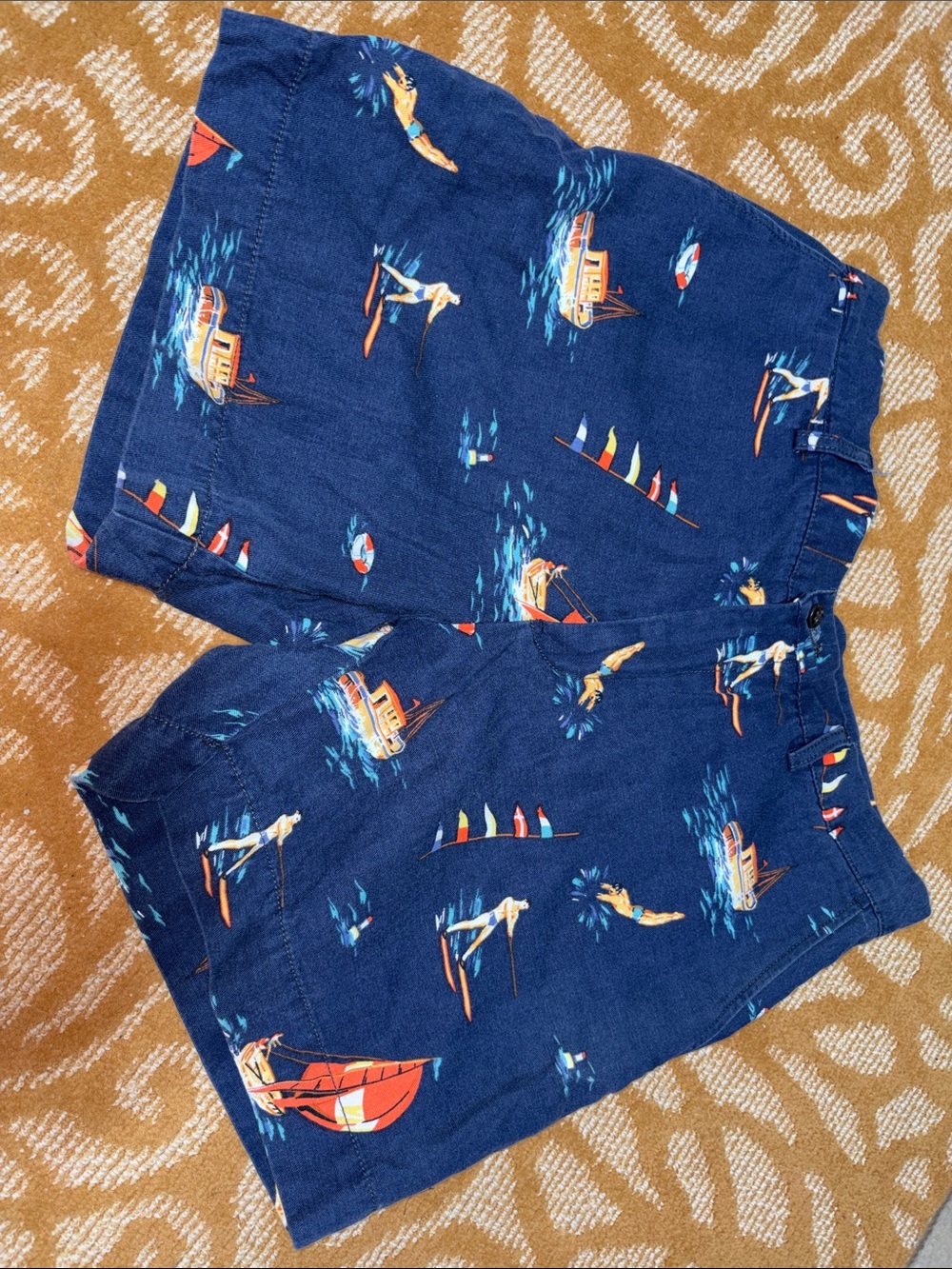 Ralph Lauren Navy Graphic Boat Print Flat Front Shorts